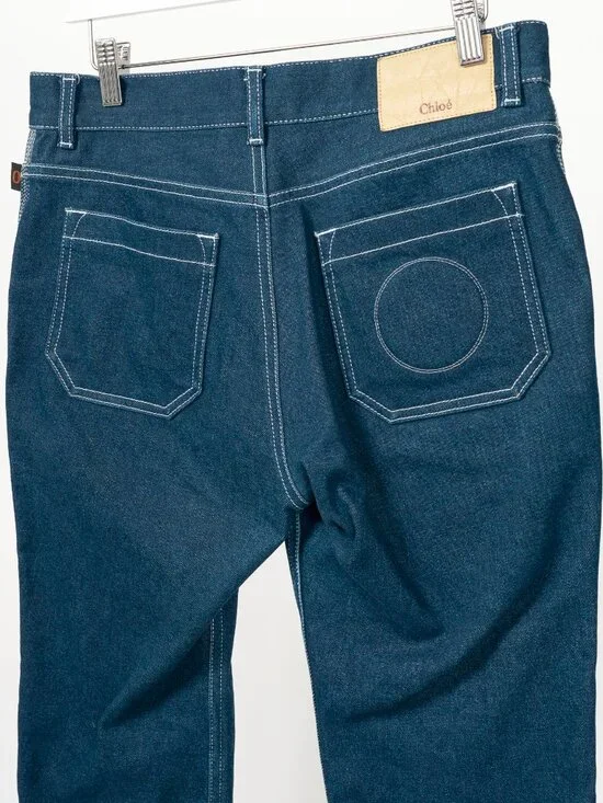 Chloe SS18 Runway Ultramarine Cotton Denim Cropped Circle-Stitch Jeans - Picture 7 of 14